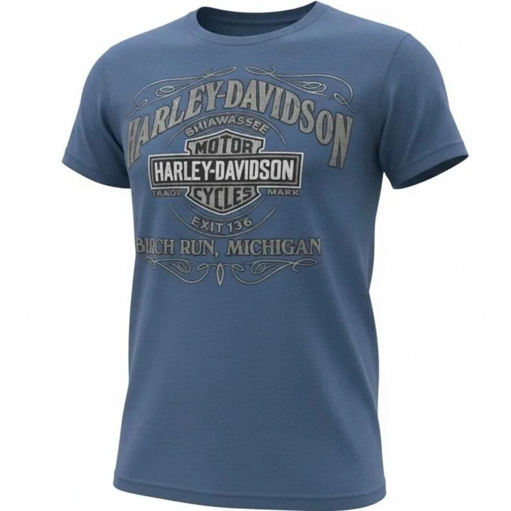 Harley Davidson Shiawasee Motorcycles Blue Men’s Large T-Shirt Birch Run MI